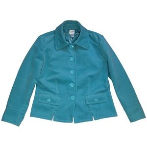 Chico's size 1 Small Teal Button-Up‎ cropped Jacket Carrer woman business